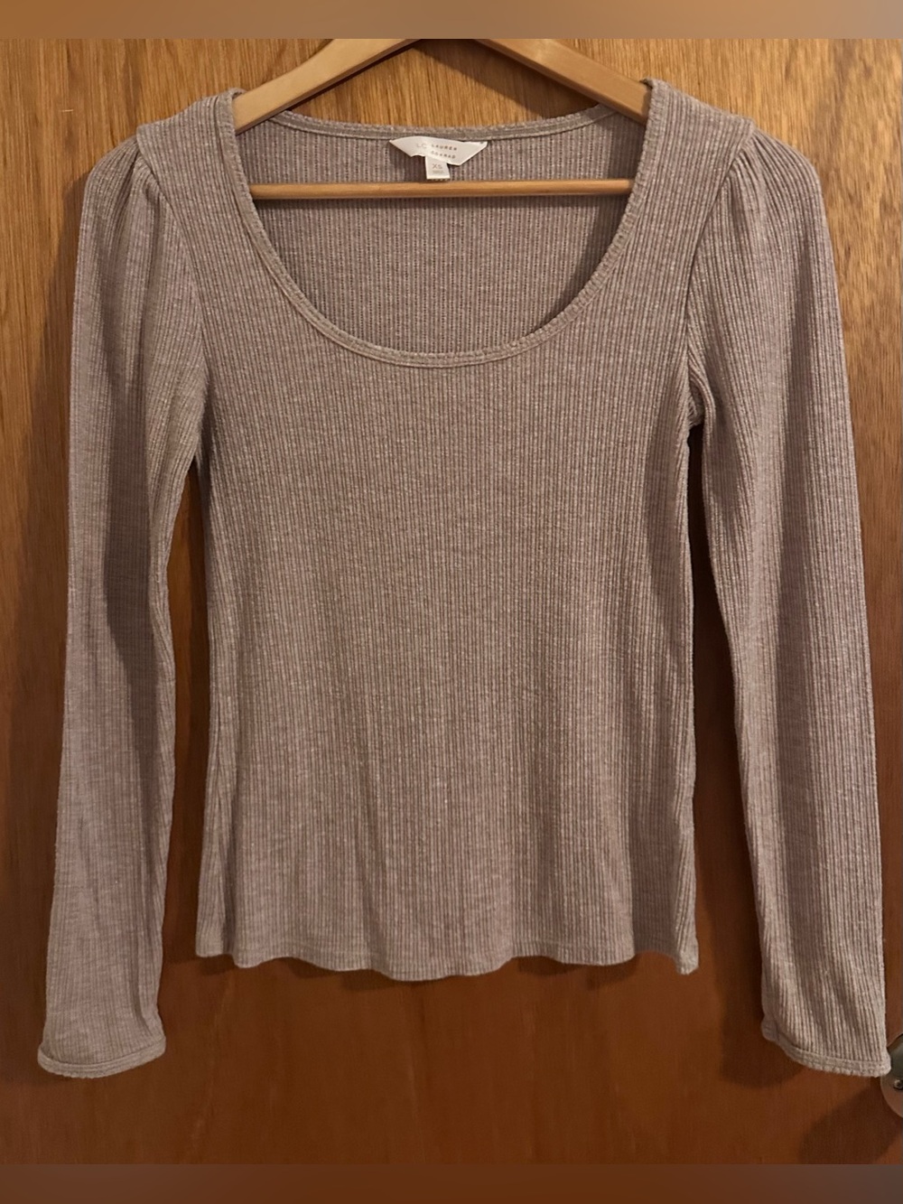 Lauren Conrad Ribbed Long-Sleeve Scoop Neck Top in Taupe